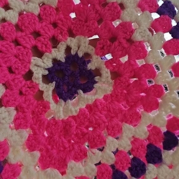 Granny Square Boho Crochet Tank Top Bright Pink And Purple Colors Youth - Picture 11 of 12